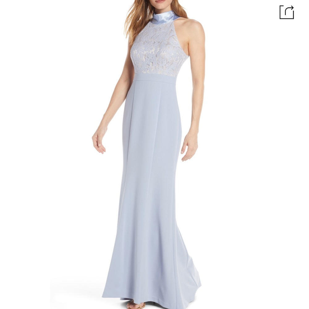 Bridesmaid Halter Neck Lace & Crepe Mermaid Gown